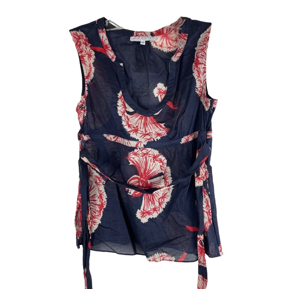 JENNIFER REALE DESIGN Gauzy Cotton Belted Blouse Top Sleeveless Women's size 12